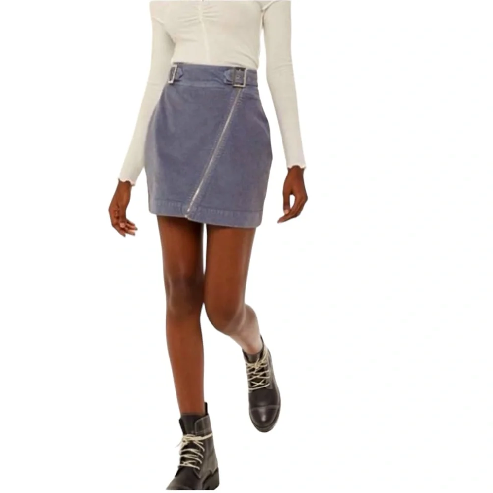 Urban Outfitters Corduroy Skirt Y2K Moto Mini Gray Zipper Buckles Grunge Size M